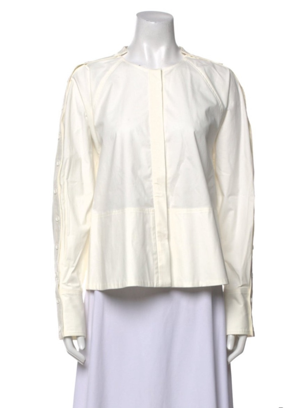 Proenza Schouler White Eco Poplin Button-Trim Long Sleeve Blouse